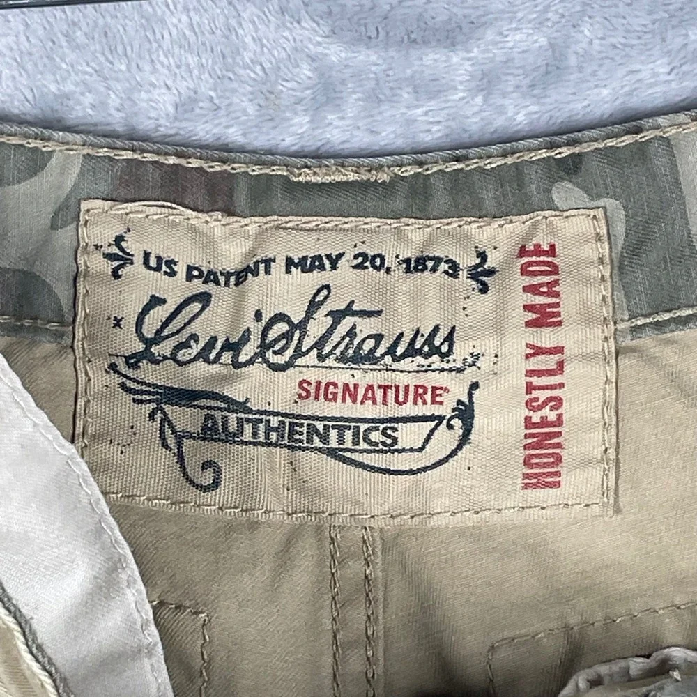 Levi Strauss Signature Mens Cargo Shorts Khaki Tan Cotton Twill W29 C29